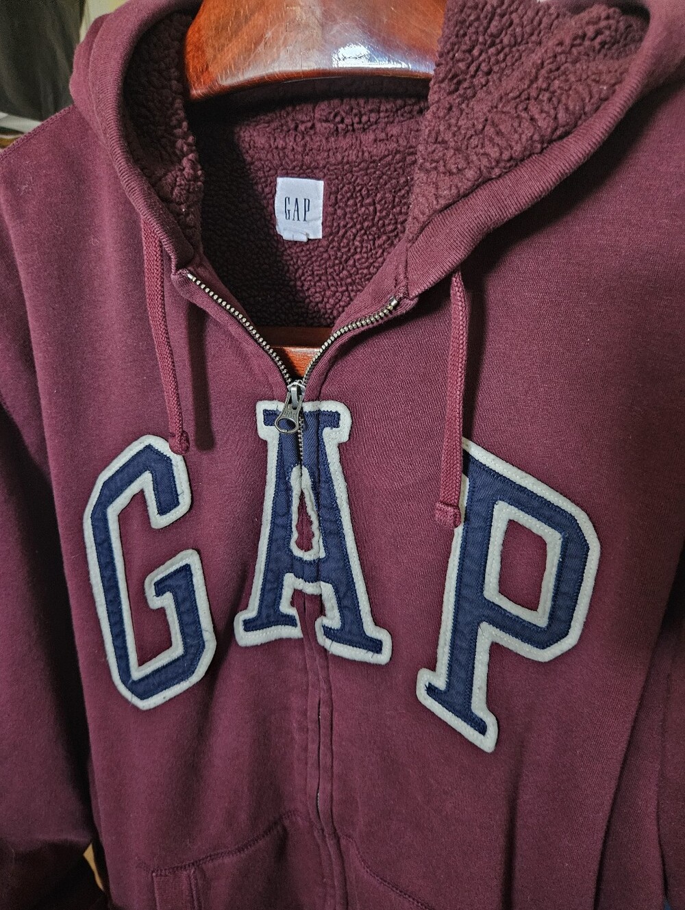 GAP sherpa-lined full-zip hoodie LOGO cozy relaxed fit Sz.XL